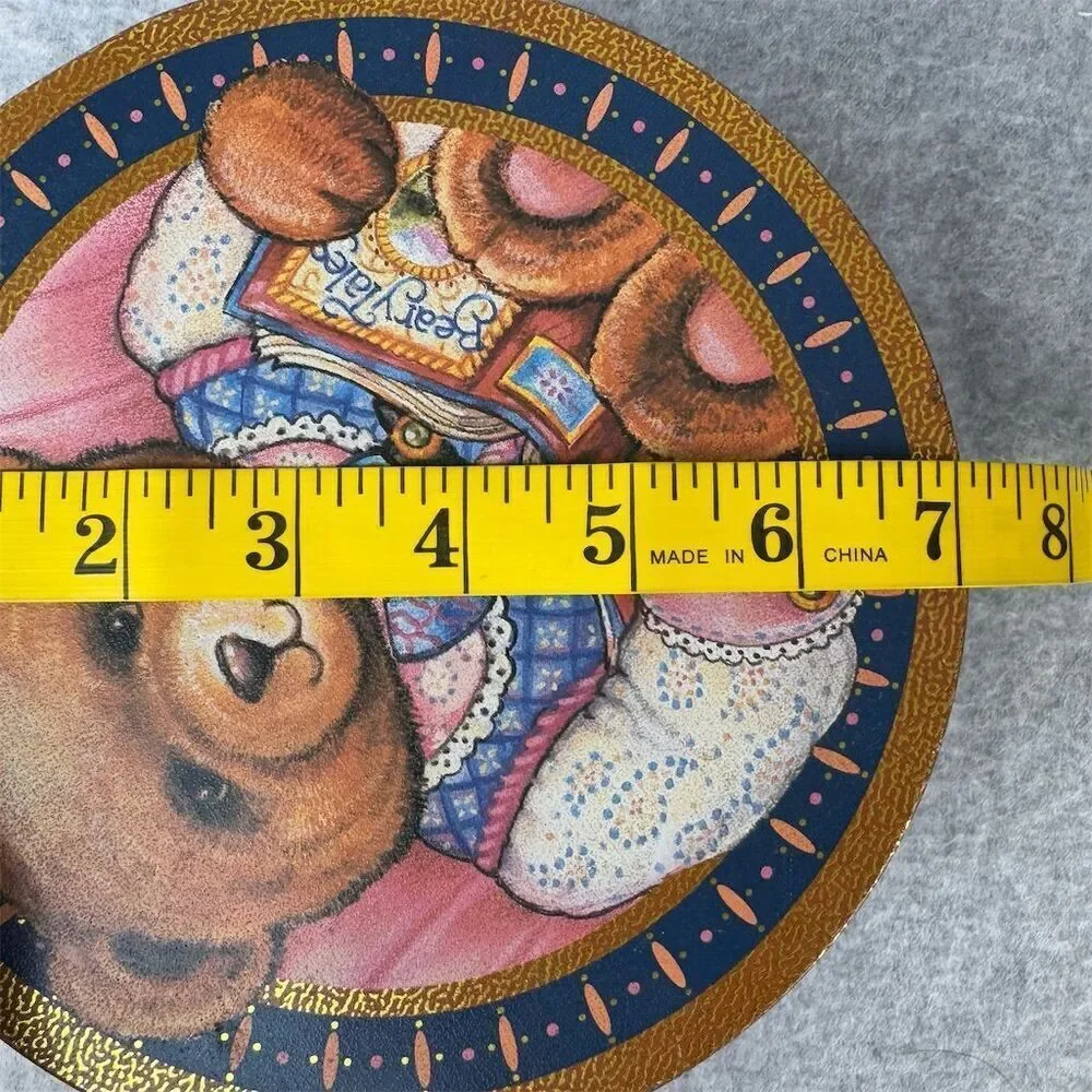 Vintage Teddy Bear Round Decorative Tin Multicolor 7